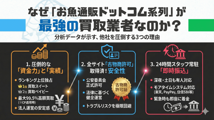 なぜ「お魚通販ドットコム系列」が最強の買取業者なのか?