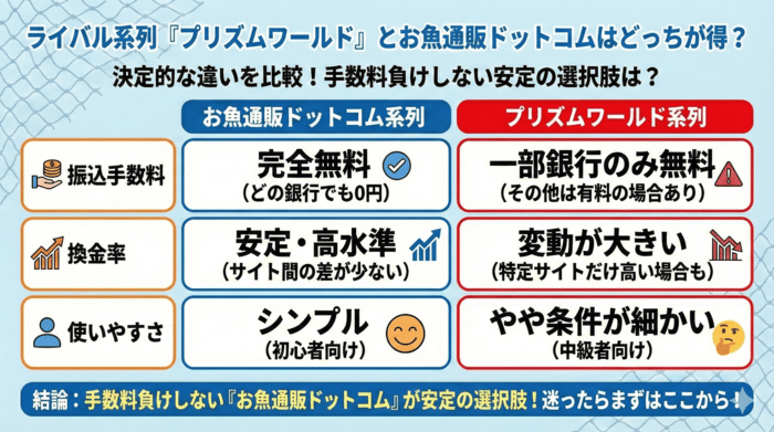 ライバル系列「プリズムワールド」とお魚通販ドットコムはどっちが得?